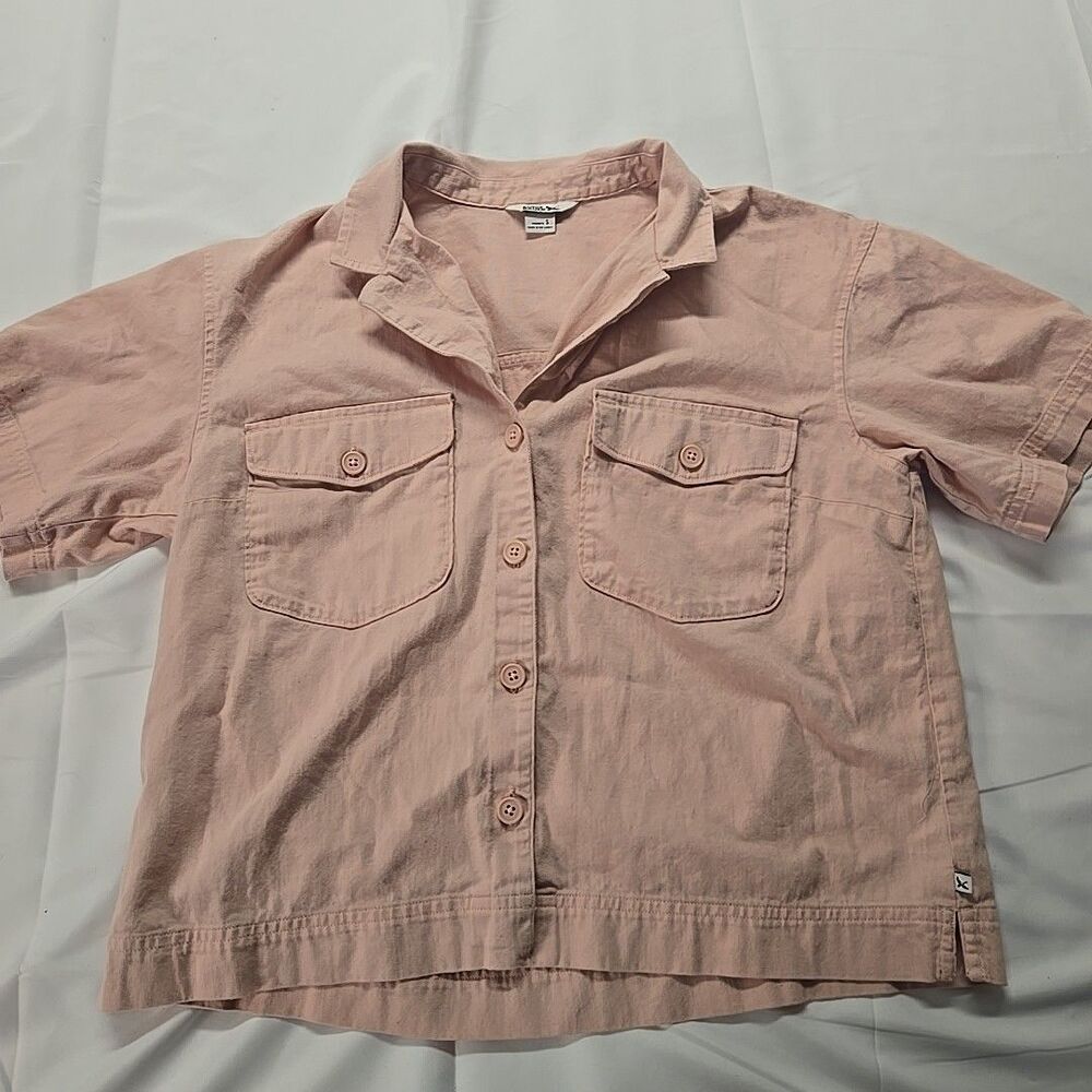 Womens Cropped Button Up Eddie Bauer Pink Shirt S Pastel Soft Girl Preppy